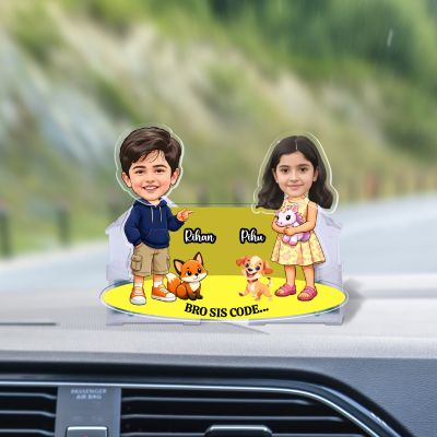 Personalized Brother & Sister Bobblehead Caricature Custom with Face Cutout Perfect for Birthdays, Raksha bandhan, and Home Decor Battey Powered Moving Head